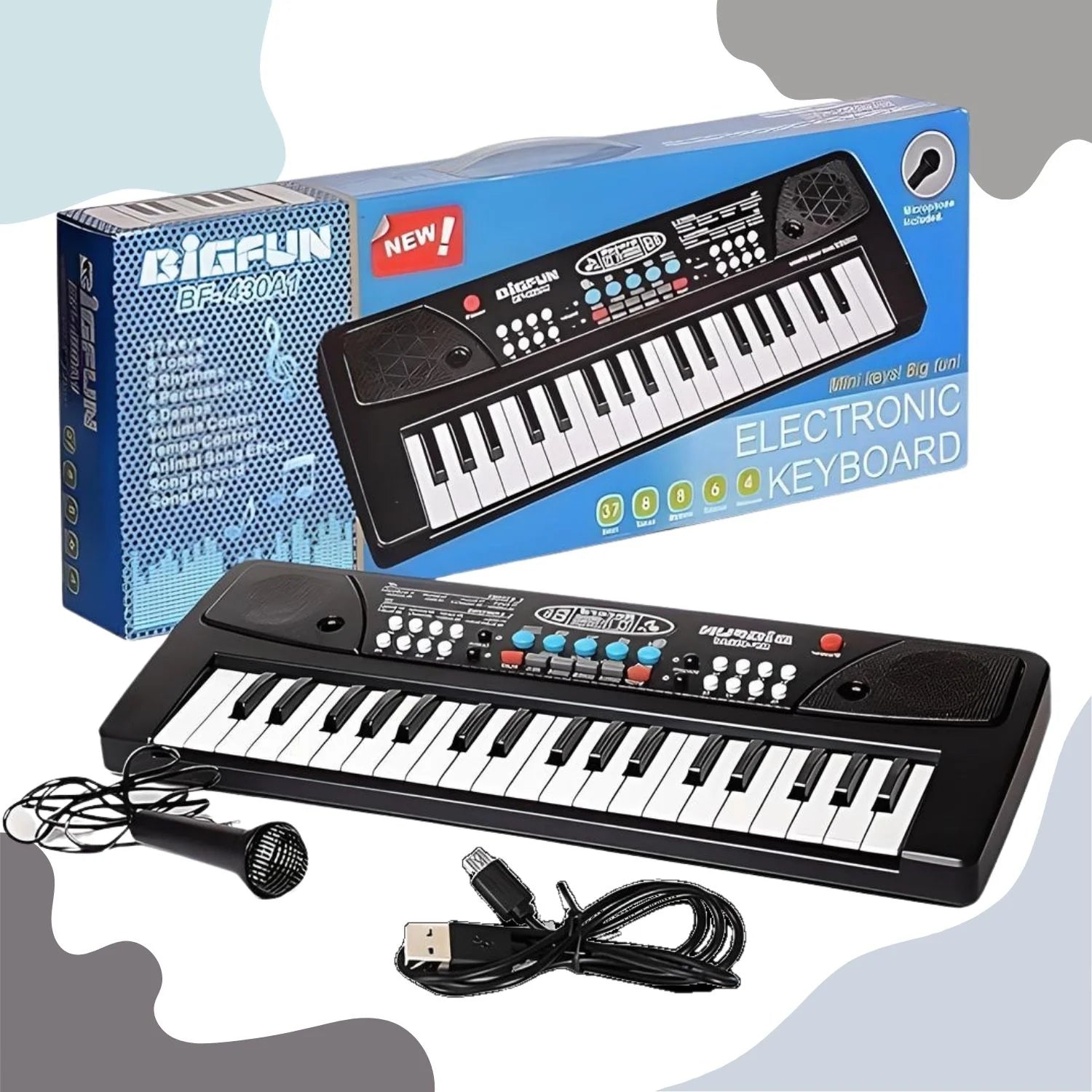 Kids Piano Keyboard with Microphone BF430- 37 Keys, 8 Tones & 8 Rhythms, Ages 3-7, Perfect Gift for Young Musicians