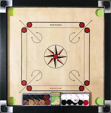 26-Inch Medium Carrom Board | Glossy Finish with Coins, Strikers & Powder – 41cm
